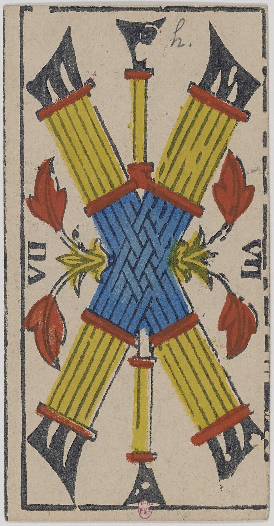 Sept de Bâtons, arcane mineur du tarot de Marseille