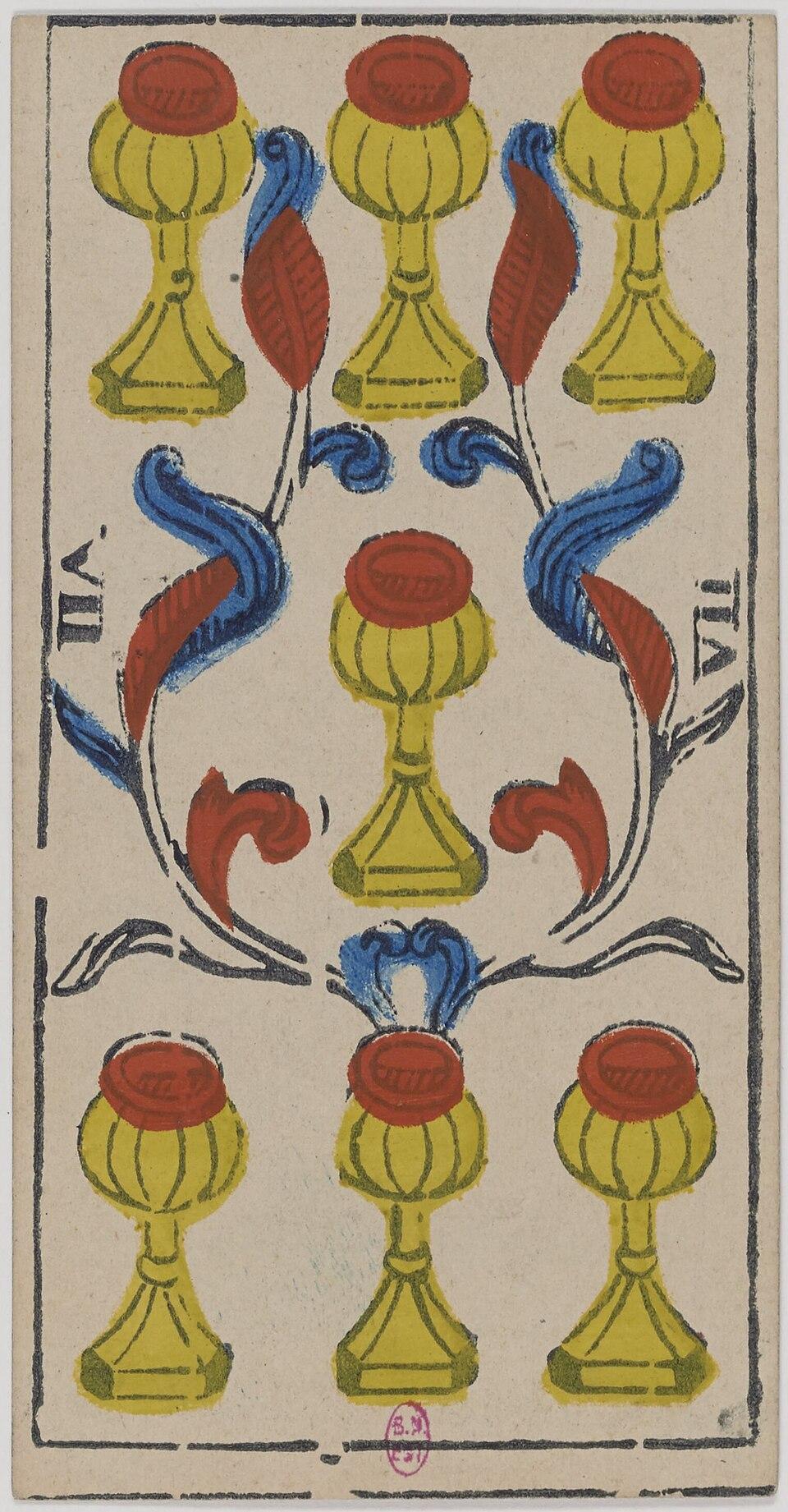 Sept de Coupes, arcane mineur du tarot de Marseille