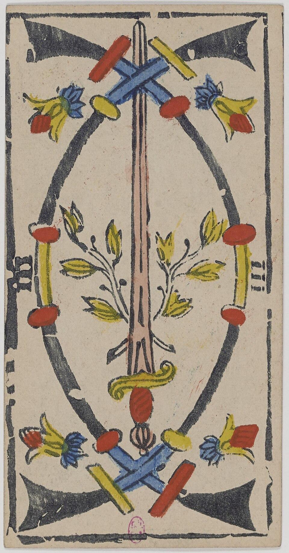 Trois d'Épées, arcane mineur du tarot de Marseille