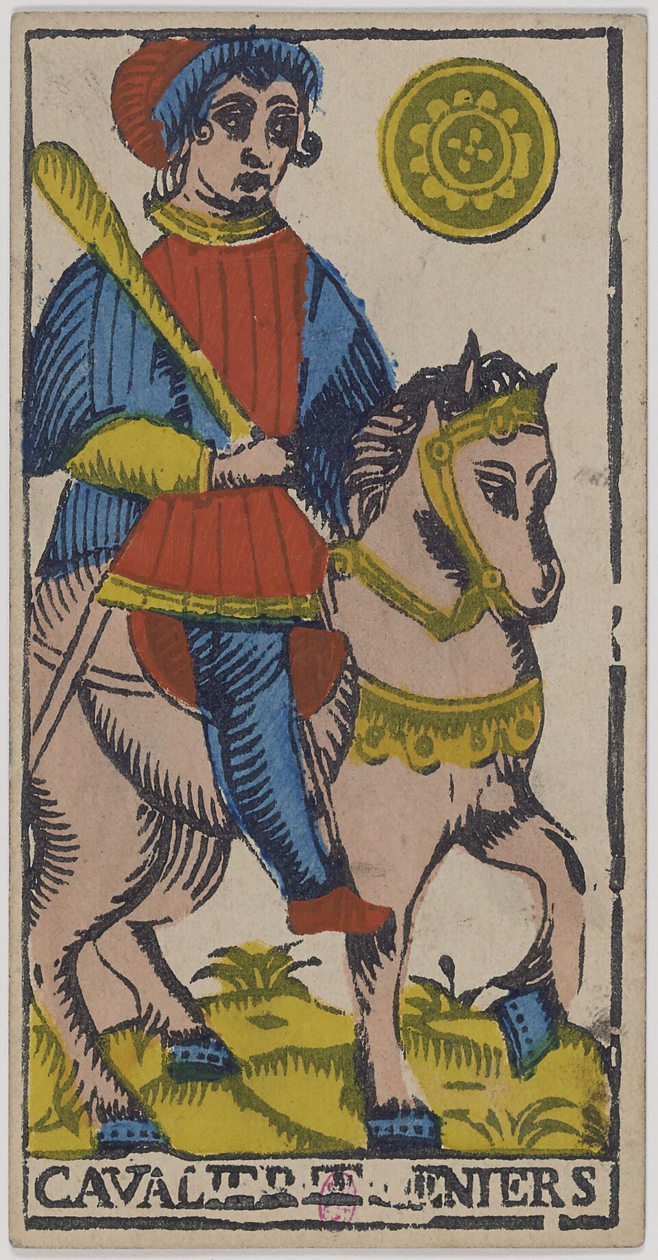 Cavalier de Deniers, arcane mineur du tarot de Marseille