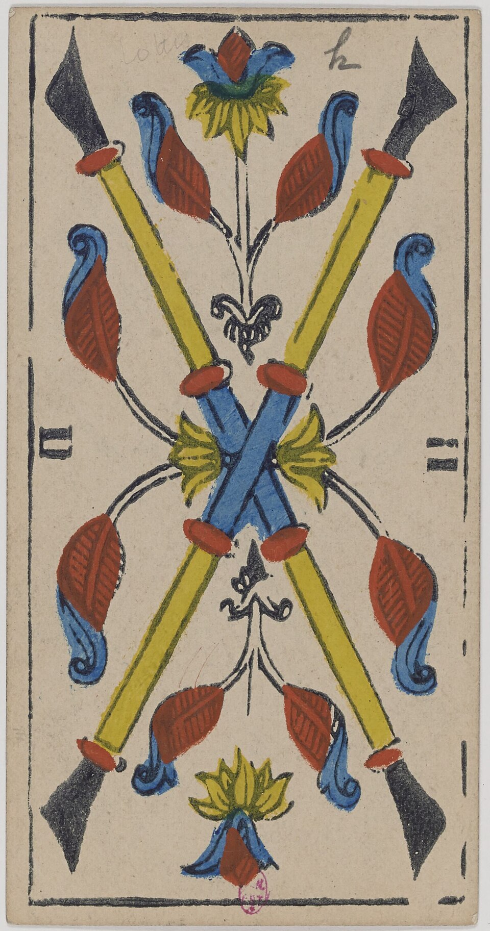 Deux de Bâtons, arcane mineur du tarot de Marseille