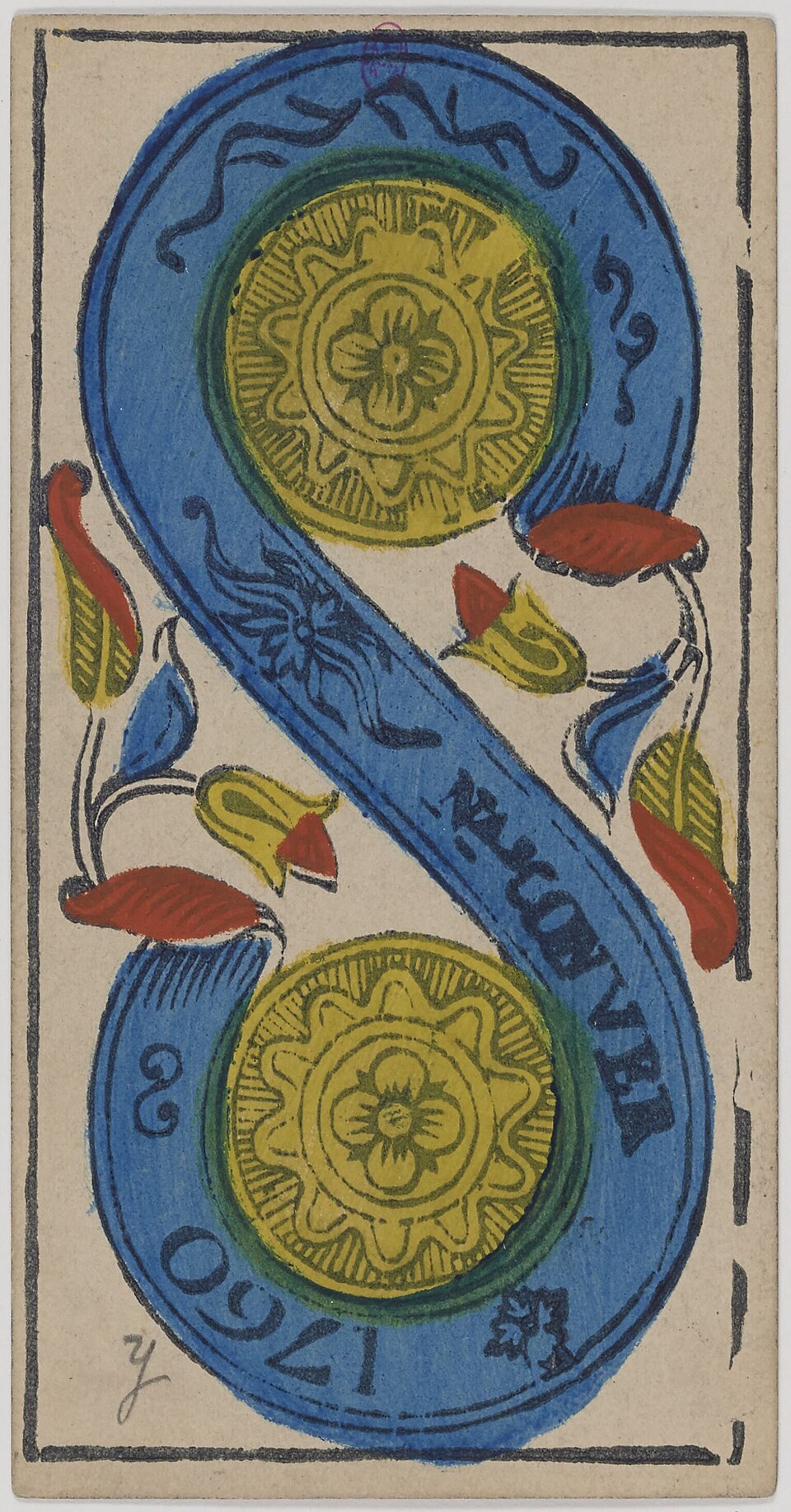 Deux de Deniers, arcane mineur du tarot de Marseille
