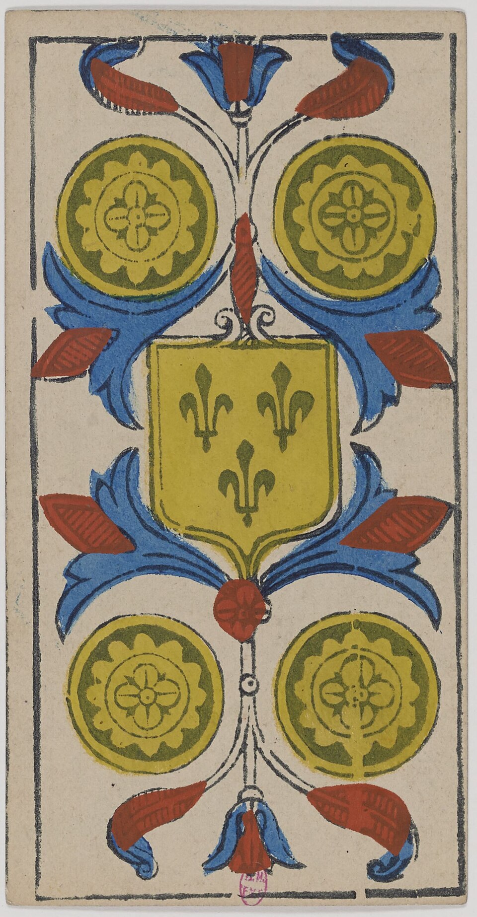 Quatre de Deniers, arcane mineur du tarot de Marseille