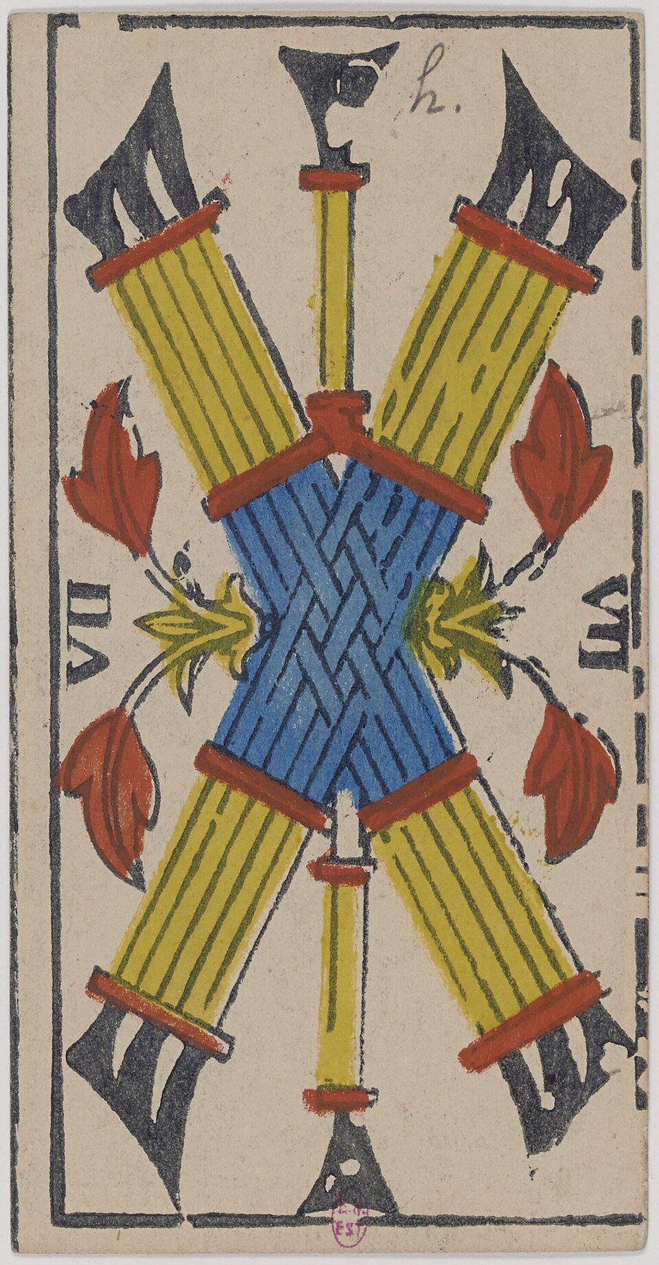 Sept de Bâtons, arcane mineur du tarot de Marseille