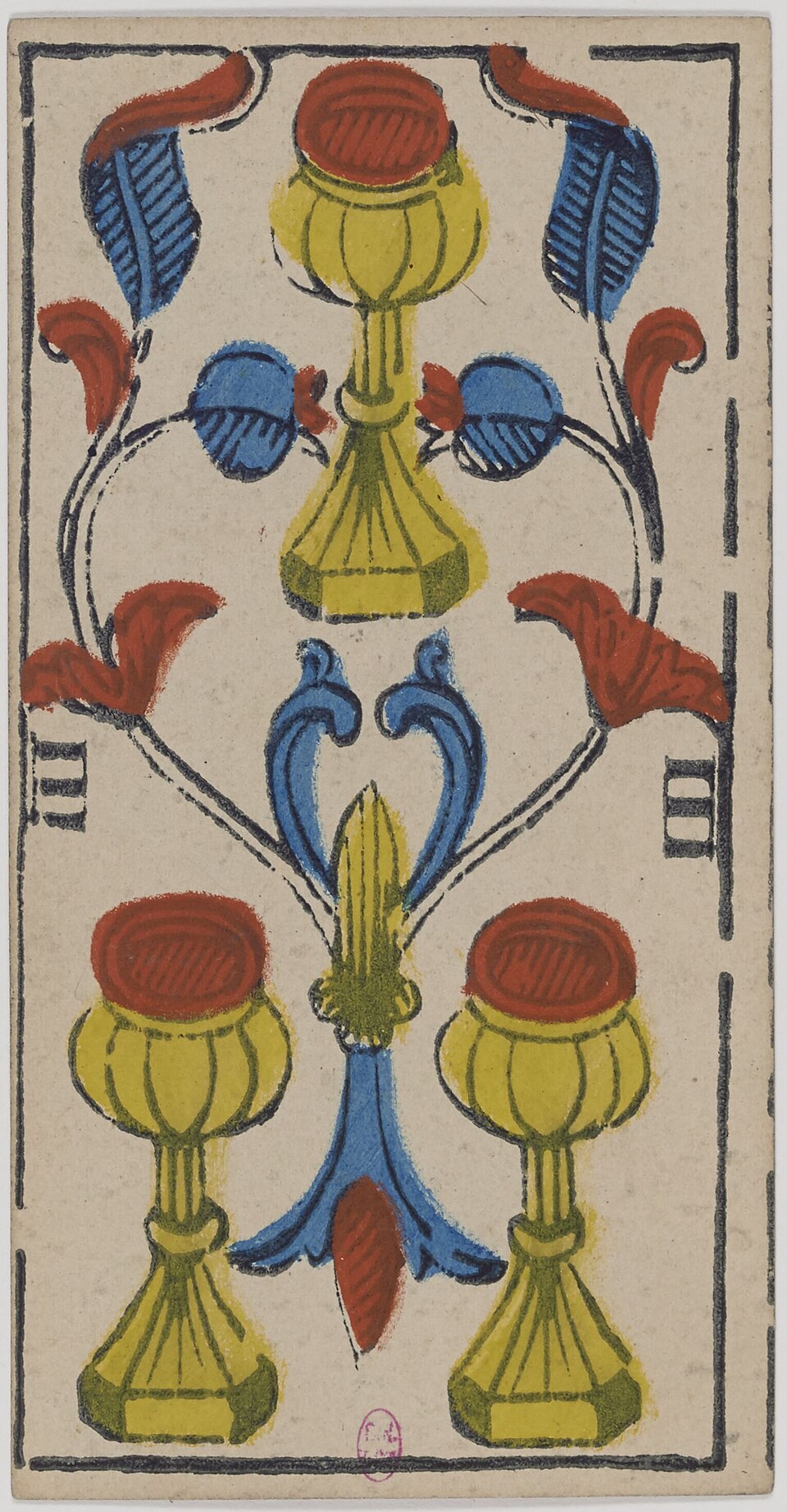 Trois de Coupes, arcane mineur du tarot de Marseille